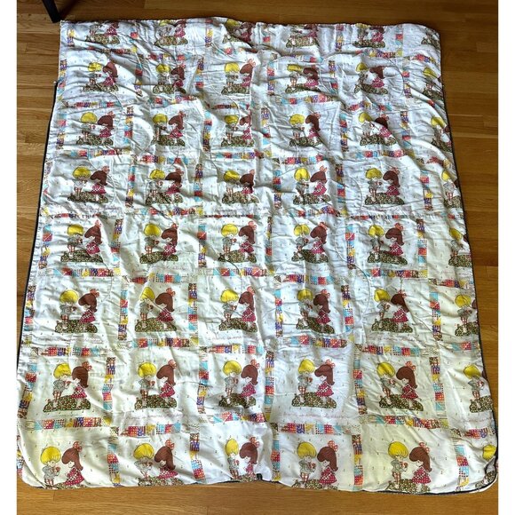 Vintage Joan Walsh Anglund quilted sleeping bag with children and flowers - Picture 4 of 4